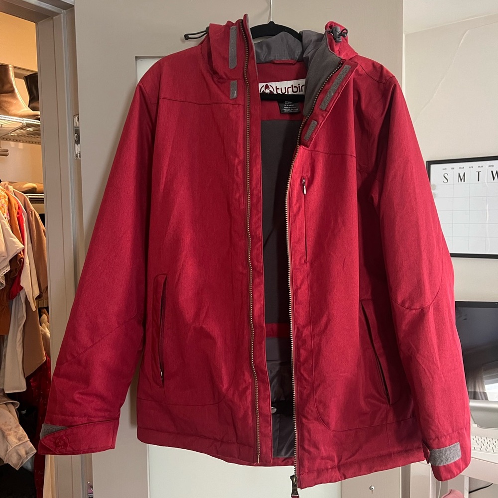 Red Ski & Snow Jacket with Hood and Water-Resistant Material